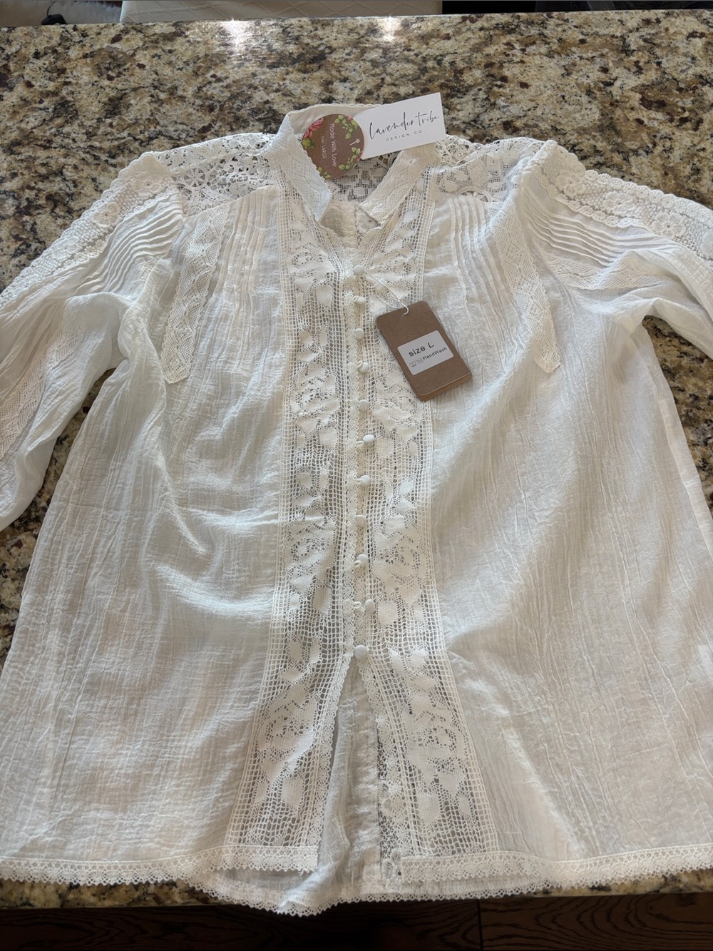 White Lace-Trim Button Front Blouse